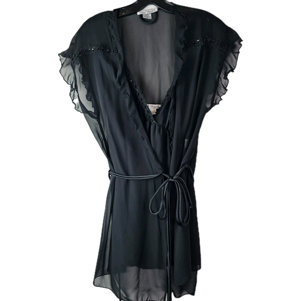 Linea Donatella Black Sheer Babydoll Chemise & Robe Set Women's Medium Lingerie
